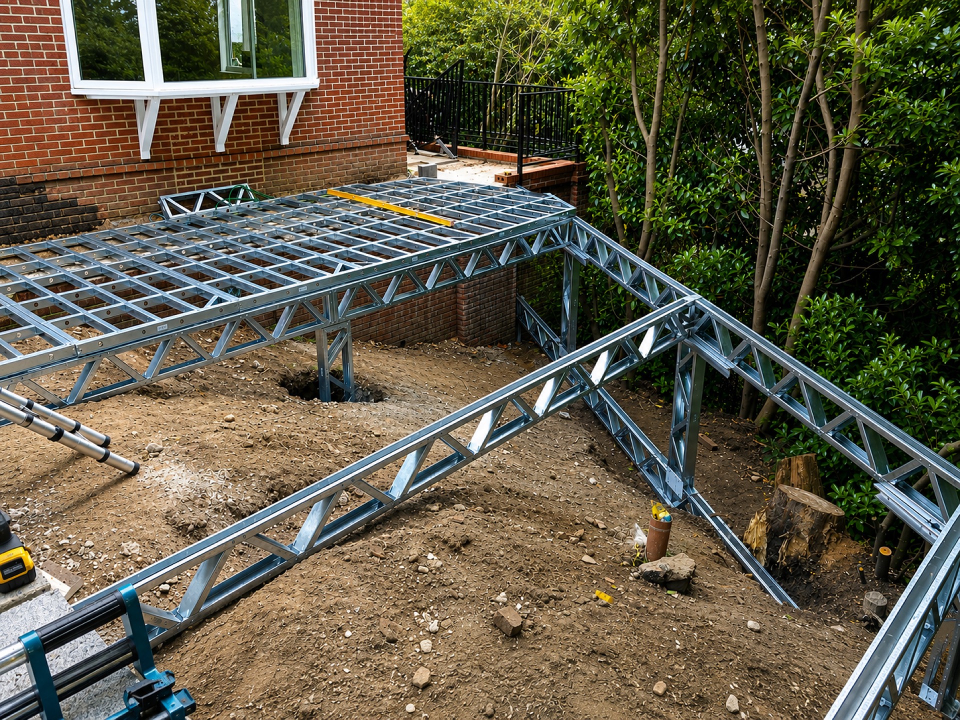 Porcelain terrace with flush threshold